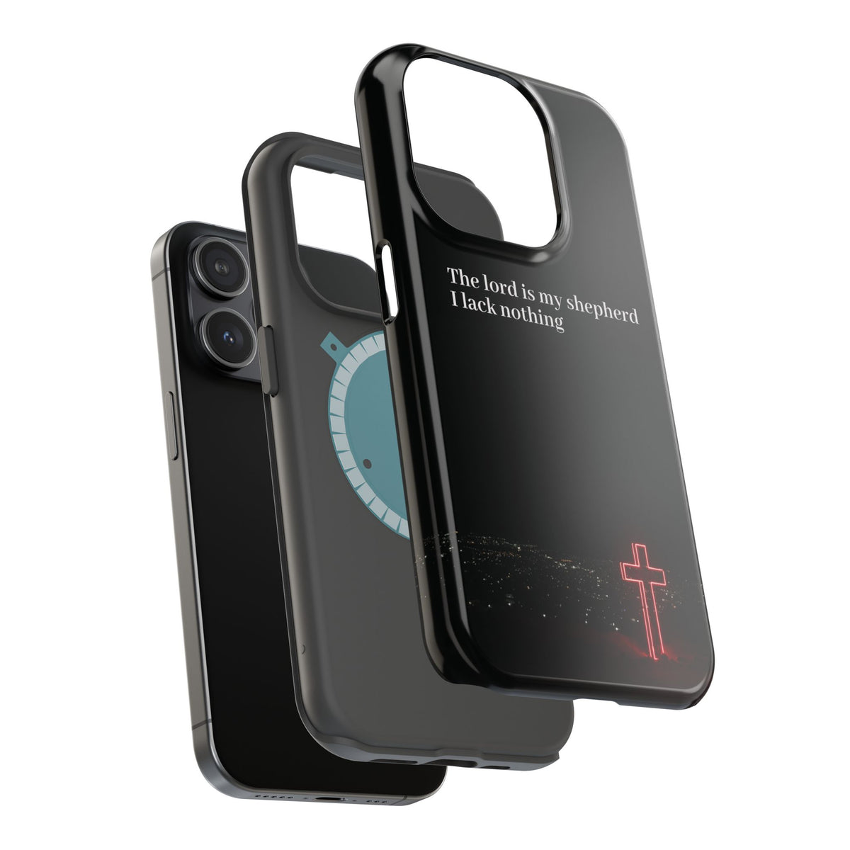 Christian Phone Case — “The Lord Is My Shepherd I Lack Nothing” Neon Cross Magnetic Impact Case