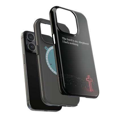 Christian Phone Case — “The Lord Is My Shepherd I Lack Nothing” Neon Cross Magnetic Impact Case