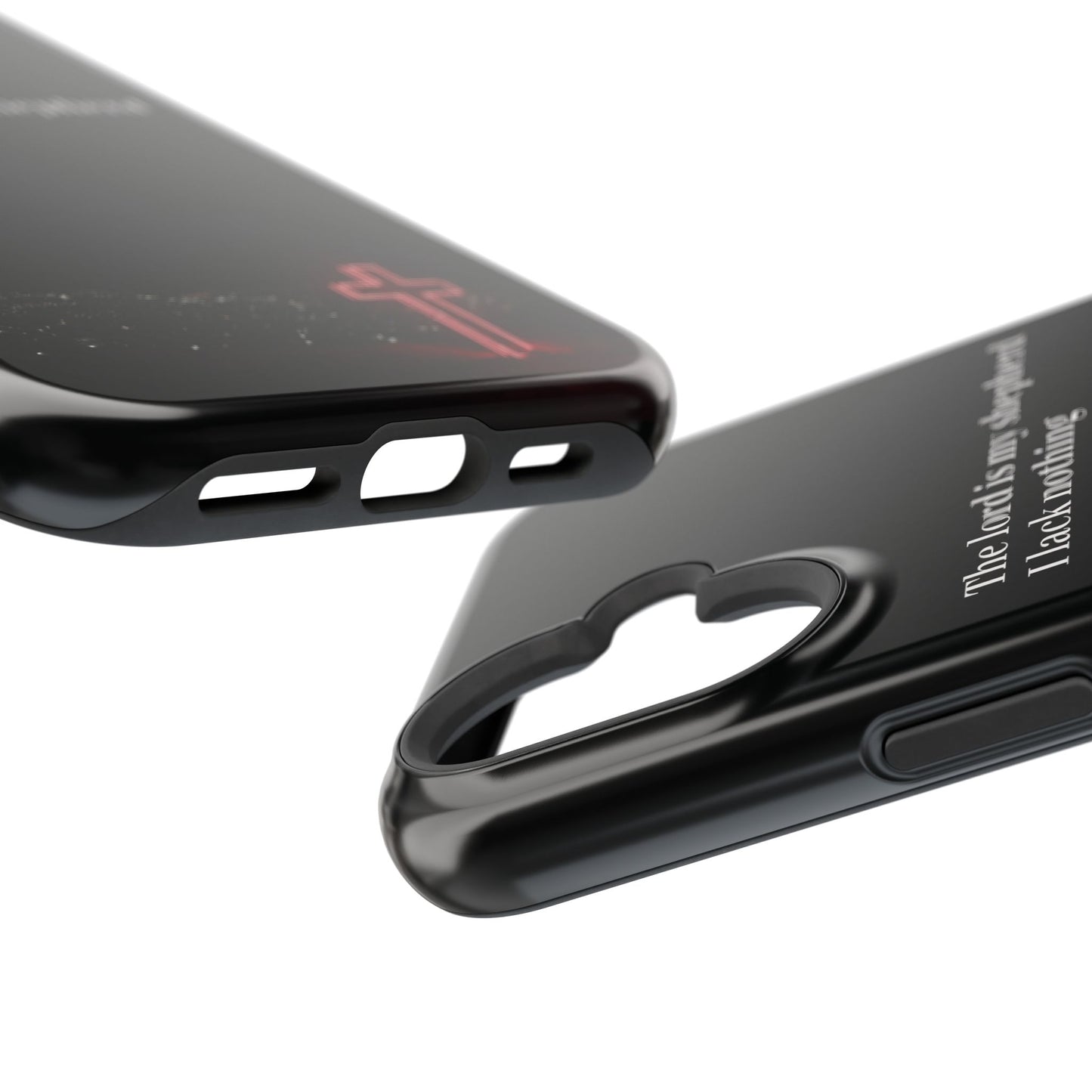 Christian Phone Case — “The Lord Is My Shepherd I Lack Nothing” Neon Cross Magnetic Impact Case