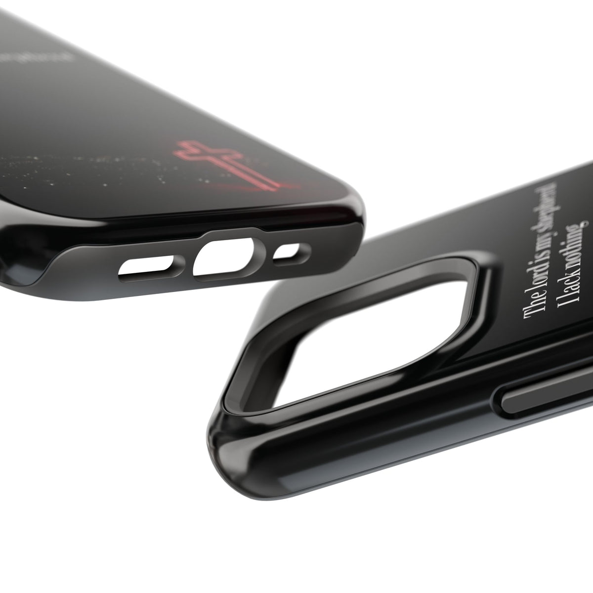 Christian Phone Case — “The Lord Is My Shepherd I Lack Nothing” Neon Cross Magnetic Impact Case