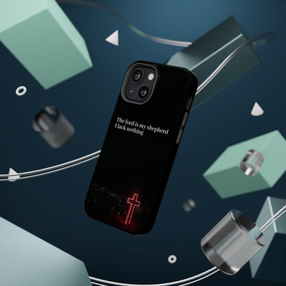 Christian Phone Case — “The Lord Is My Shepherd I Lack Nothing” Neon Cross Magnetic Impact Case