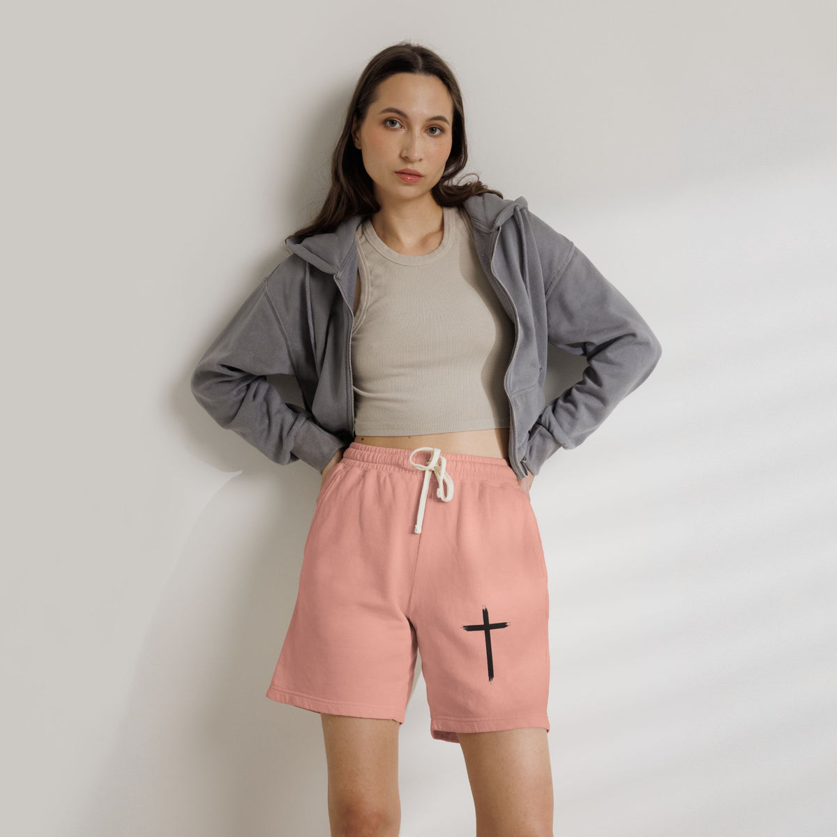 Cross Graphic Sweat Shorts — Lightweight Garment-Dyed Fleece
