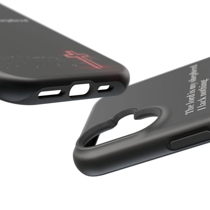 Christian Phone Case — “The Lord Is My Shepherd I Lack Nothing” Neon Cross Magnetic Impact Case