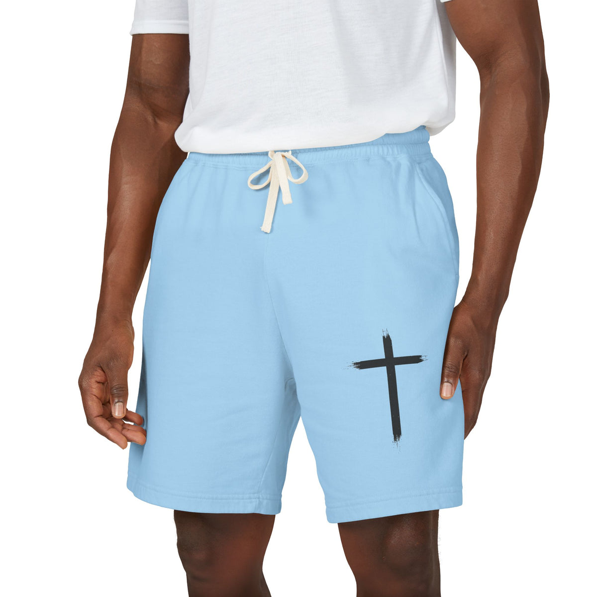 Cross Graphic Sweat Shorts — Lightweight Garment-Dyed Fleece