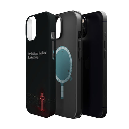 Christian Phone Case — “The Lord Is My Shepherd I Lack Nothing” Neon Cross Magnetic Impact Case