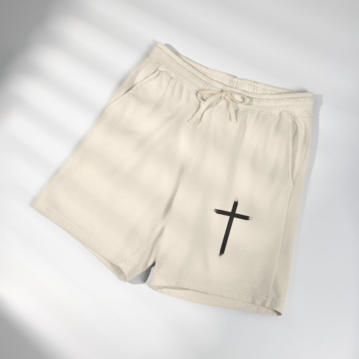 Cross Graphic Sweat Shorts — Lightweight Garment-Dyed Fleece