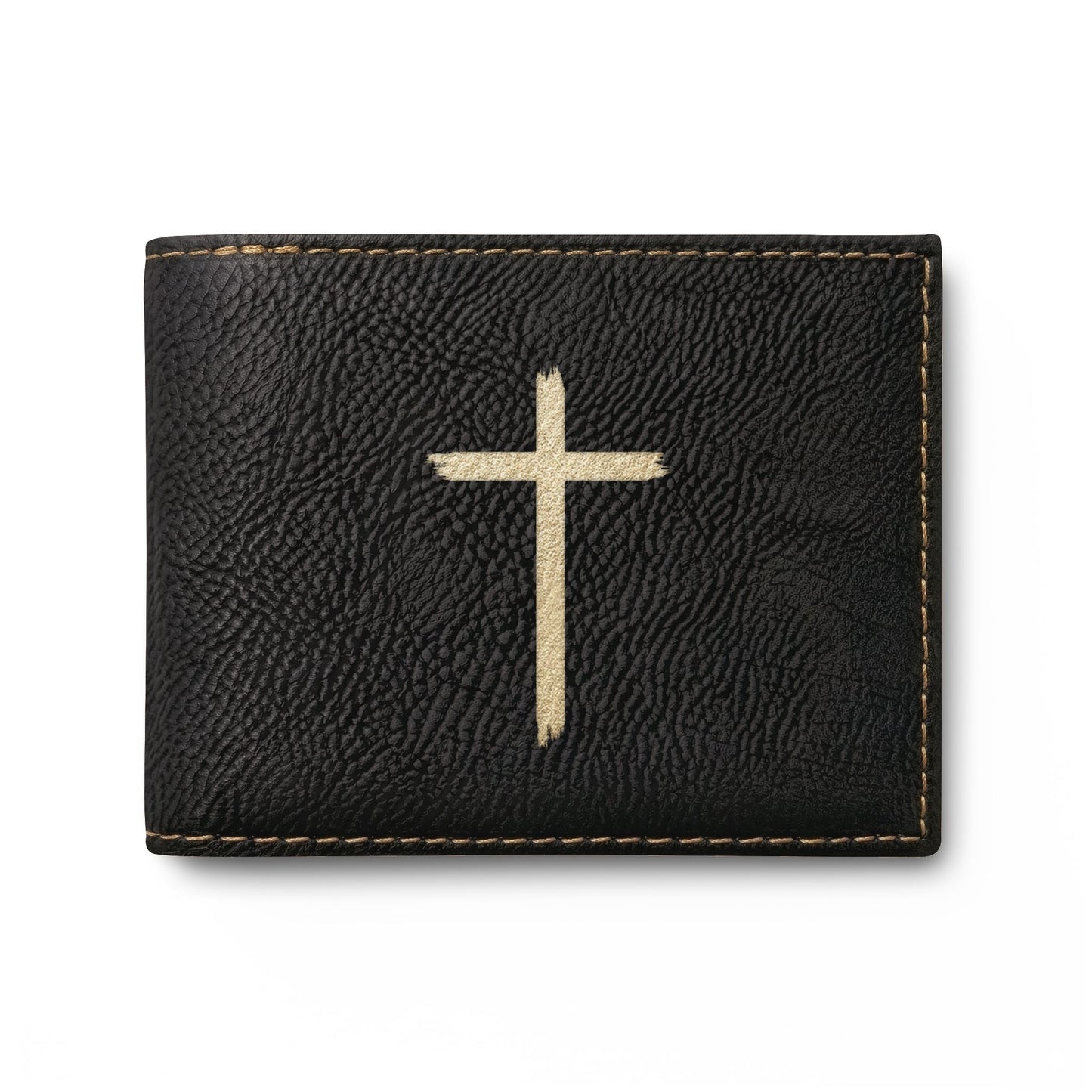 Leather Bi-Fold Wallet with Cross & Philippians 4:13 Engraving