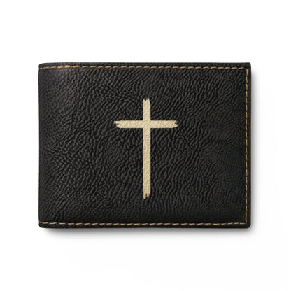 Leather Bi-Fold Wallet with Cross & Philippians 4:13 Engraving