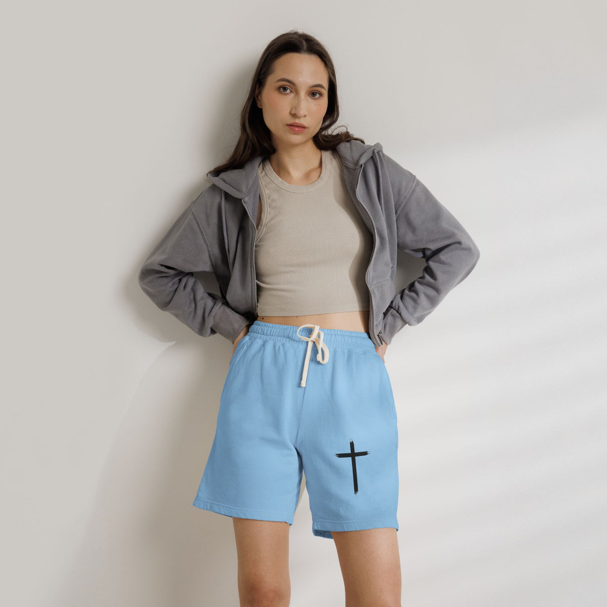 Cross Graphic Sweat Shorts — Lightweight Garment-Dyed Fleece