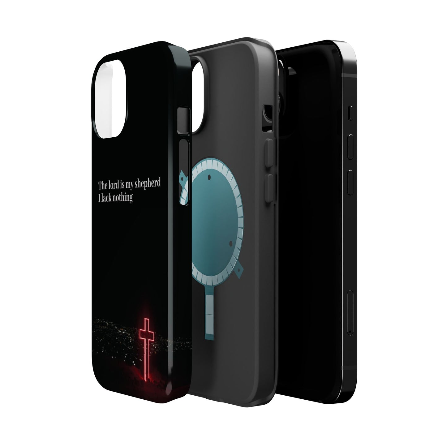 Christian Phone Case — “The Lord Is My Shepherd I Lack Nothing” Neon Cross Magnetic Impact Case