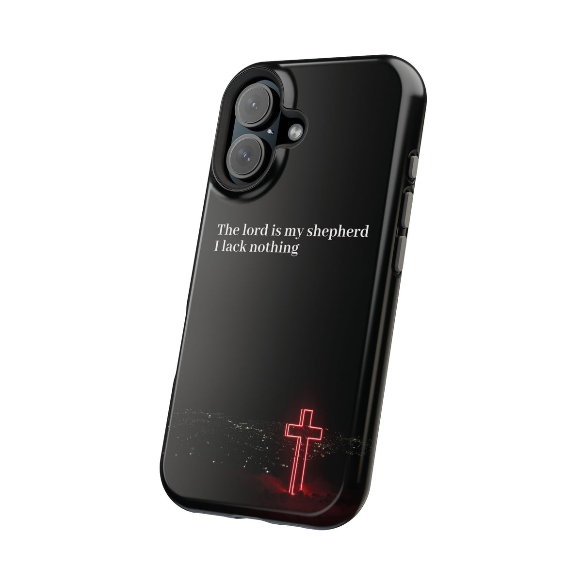 Christian Phone Case — “The Lord Is My Shepherd I Lack Nothing” Neon Cross Magnetic Impact Case