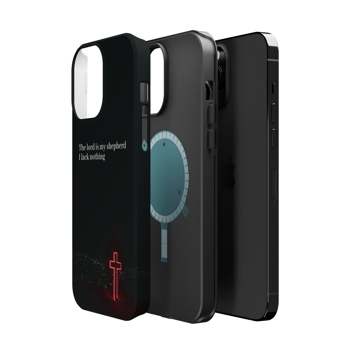 Christian Phone Case — “The Lord Is My Shepherd I Lack Nothing” Neon Cross Magnetic Impact Case