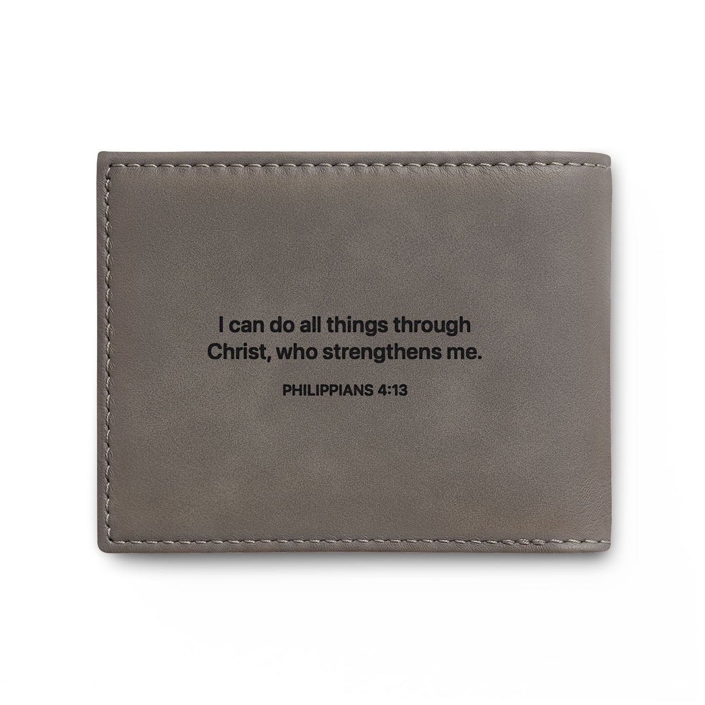 Leather Bi-Fold Wallet with Cross & Philippians 4:13 Engraving