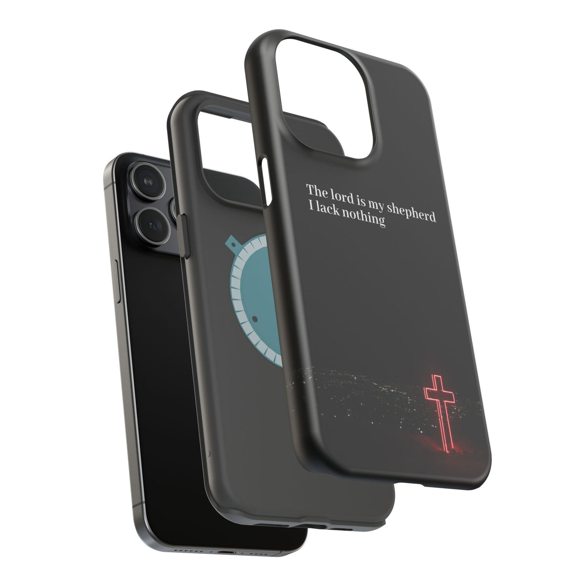 Christian Phone Case — “The Lord Is My Shepherd I Lack Nothing” Neon Cross Magnetic Impact Case