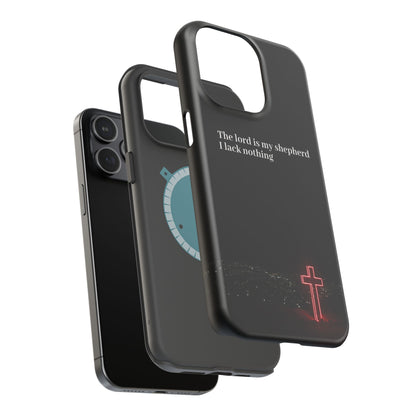Christian Phone Case — “The Lord Is My Shepherd I Lack Nothing” Neon Cross Magnetic Impact Case