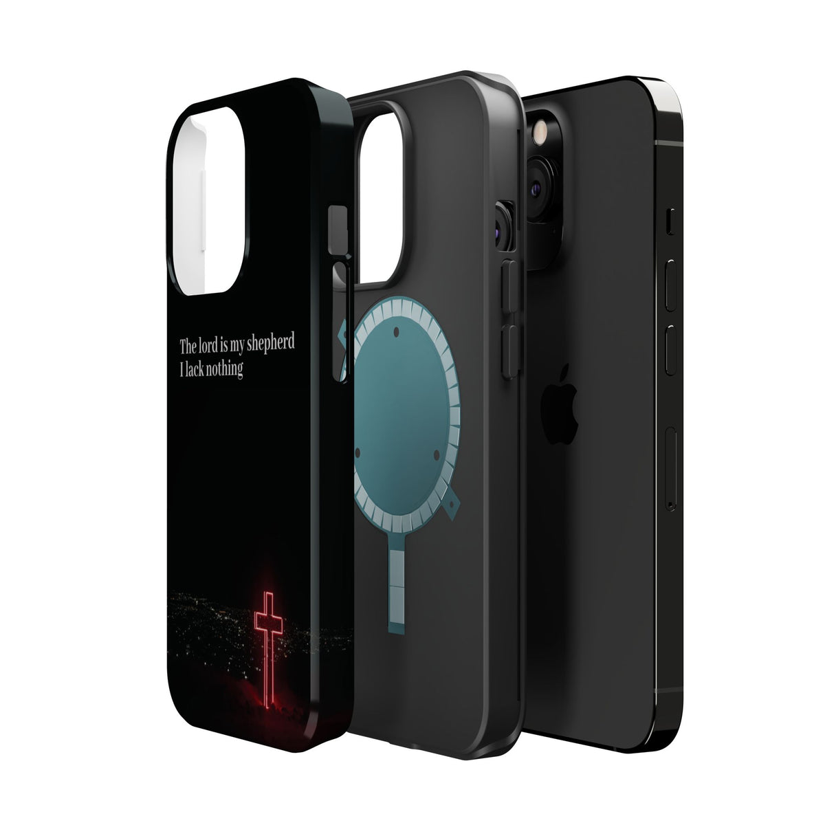 Christian Phone Case — “The Lord Is My Shepherd I Lack Nothing” Neon Cross Magnetic Impact Case