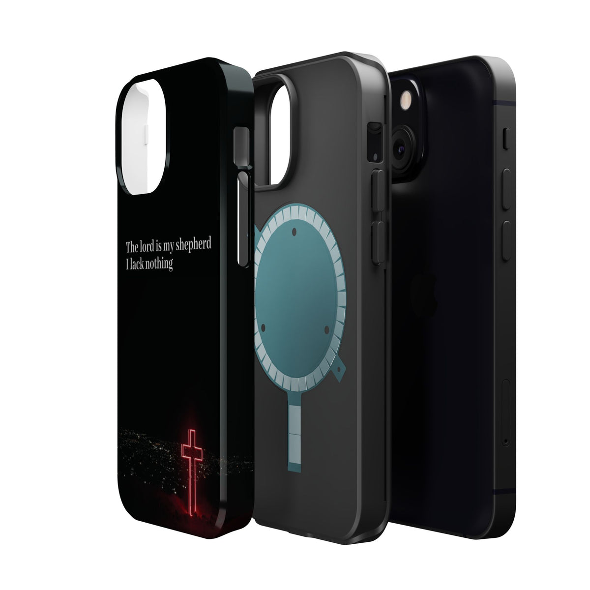 Christian Phone Case — “The Lord Is My Shepherd I Lack Nothing” Neon Cross Magnetic Impact Case