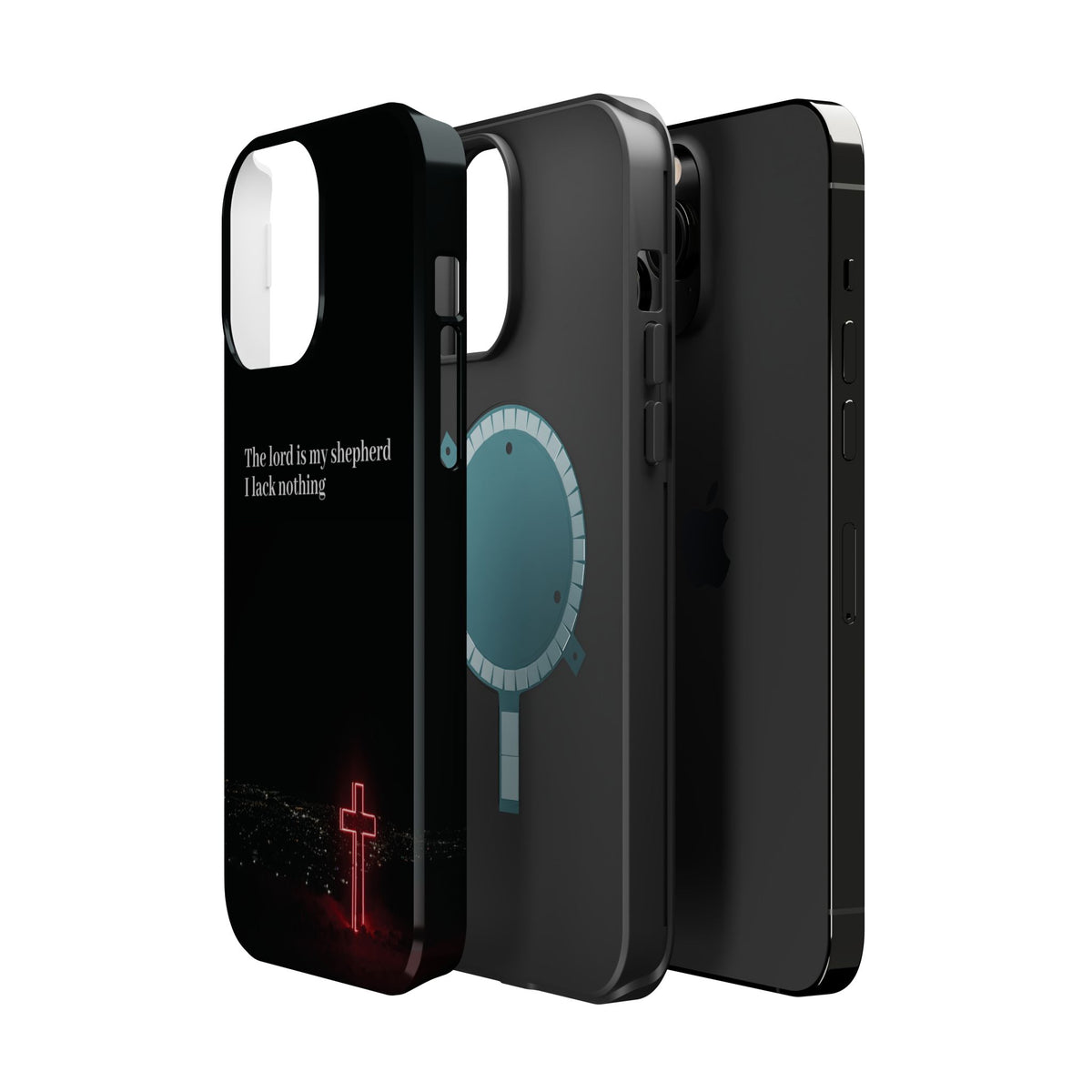 Christian Phone Case — “The Lord Is My Shepherd I Lack Nothing” Neon Cross Magnetic Impact Case