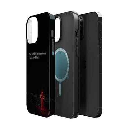 Christian Phone Case — “The Lord Is My Shepherd I Lack Nothing” Neon Cross Magnetic Impact Case