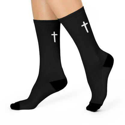 Black Crew Socks with White Cross — Cushioned Faith Socks
