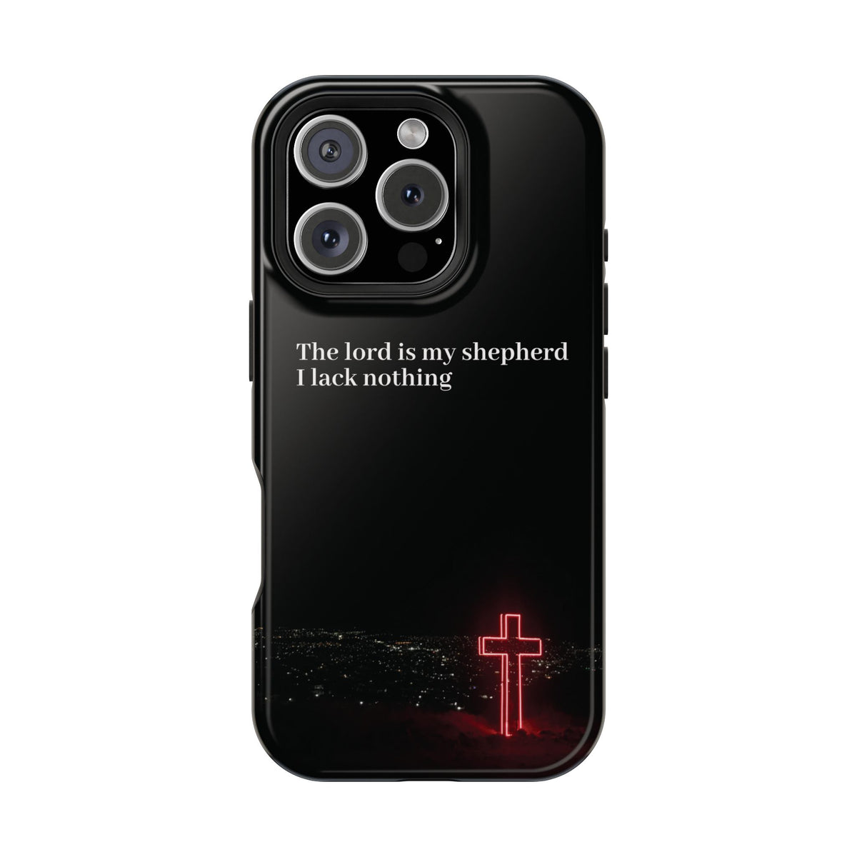 Christian Phone Case — “The Lord Is My Shepherd I Lack Nothing” Neon Cross Magnetic Impact Case