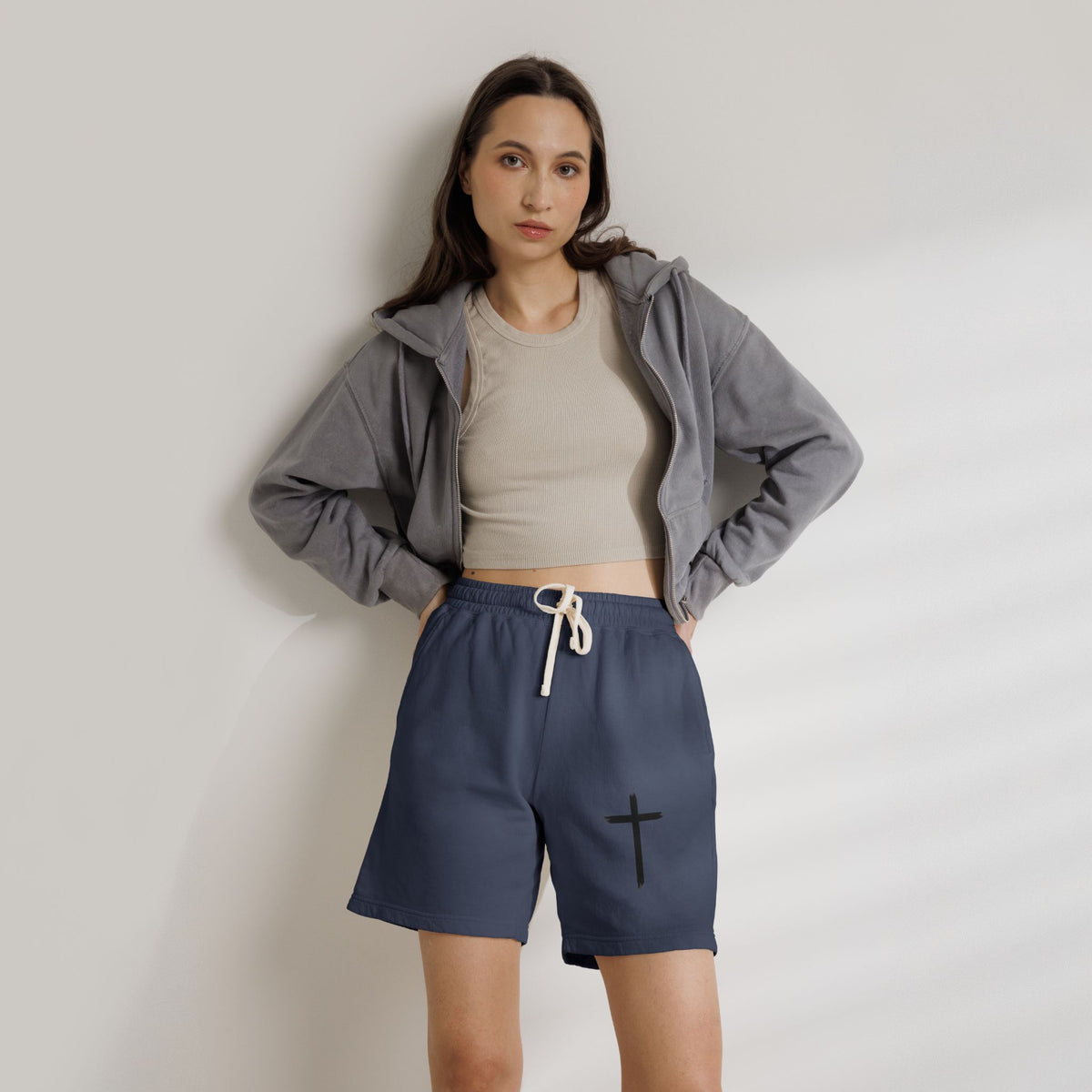 Cross Graphic Sweat Shorts — Lightweight Garment-Dyed Fleece